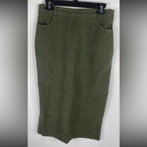 Boden Skirt Womens 12 Green A Line Midi Back Split Pockets 100% Cotton Knit.